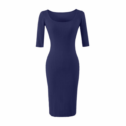 Women Figure-hugging ribbed Midi dress made of stretch knit EVA-US