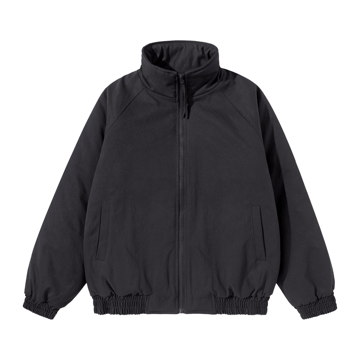 Unisex Short Cut Boxy Stand Collar Blouson with Elastic Hem and Concealed Side Pockets EVA-US