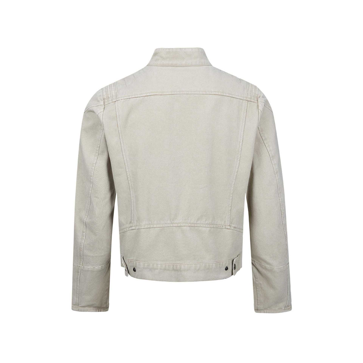 Men's short-cut asymmetric canvas biker jacket with funnel collar and zipper detail EVA-US