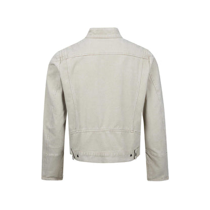 Men's short-cut asymmetric canvas biker jacket with funnel collar and zipper detail EVA-US