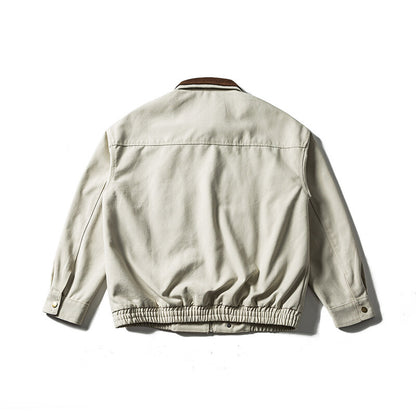 Men's Boxy Canvas Blouson Jacket with Cord Collar, Zipper Chest Pockets and Elastic Hem EVA-US