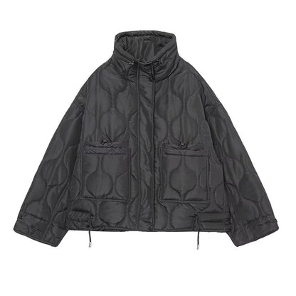 Women's quilted jacket with standing collar oversized short jacket with drawstring EVA-US