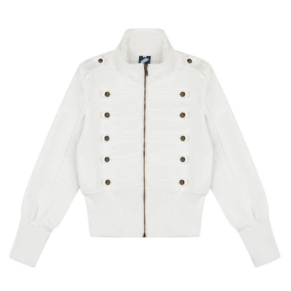 Women's military-inspired bomber jacket with stand-up collar and decorative button plackets EVA-US