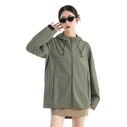 Women's Breathable Softshell Rain Jacket with Hood, Windproof and Minimalist Tech Look EVA-US