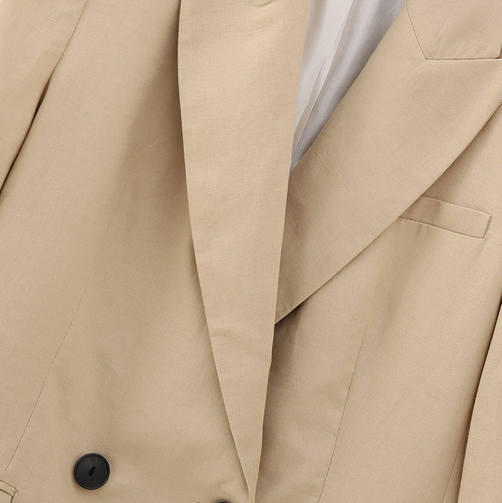 Women's Double-Breasted Long Blazer in Minimalist Tailoring Style with Peak Lapel EVA-US