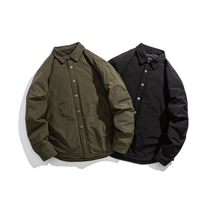 Men's Lightly Padded Overshirt Jacket with Shirt Collar and Snap Placket EVA-US
