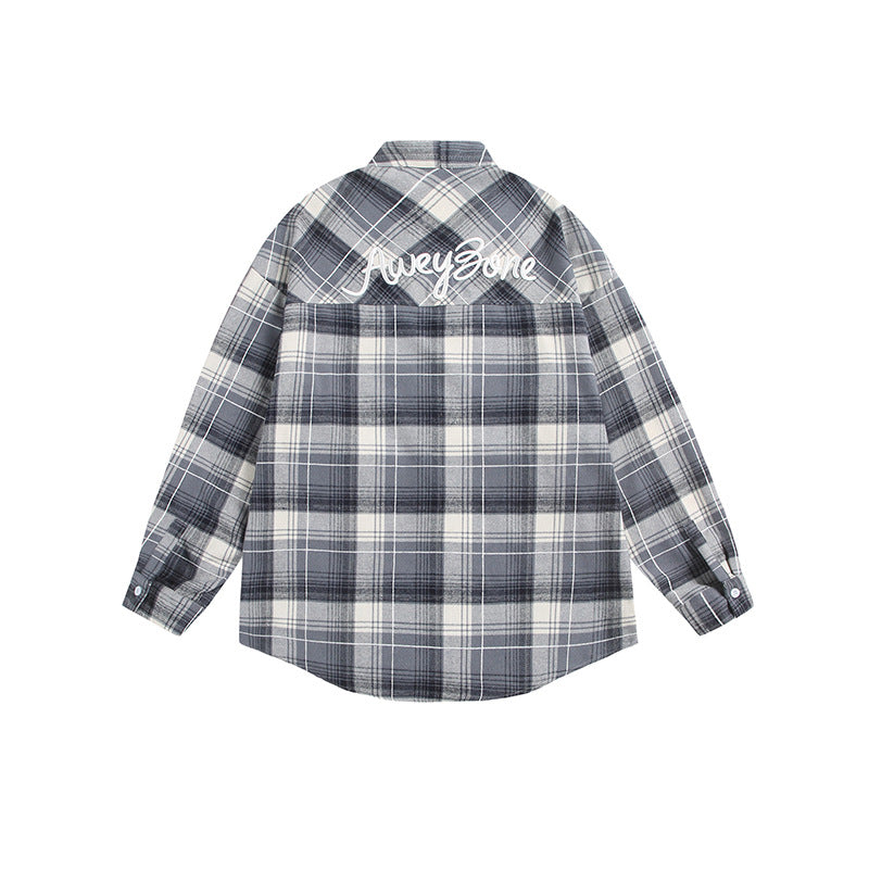 Women's Oversize Check Shirt Jacket with Kimono Cut, Drawstring Ties, and Patch Pockets