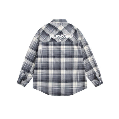 Women's Oversize Check Shirt Jacket with Kimono Cut, Drawstring Ties, and Patch Pockets