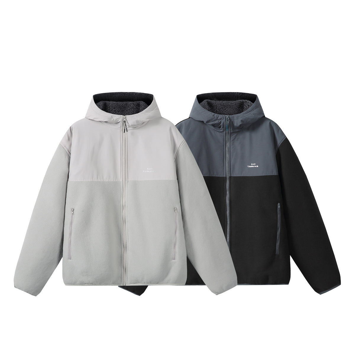 Unisex fleece hoodie jacket with teddy lining, full zip, and side zip pockets EVA-US
