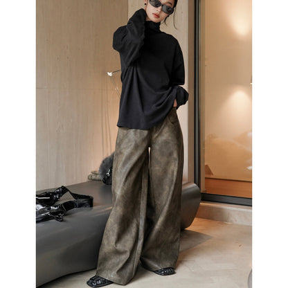 Women's Oversized Sweatshirt with High Roll Neck and Dropped Shoulders EVA-US