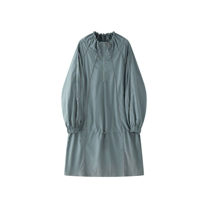 Women Lightweight Windbreaker Half-Zip Tunic with Drawstring and Elastic Cuffs EVA-US