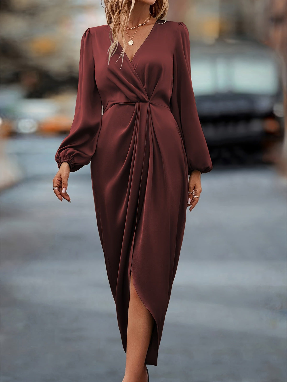 Elegant wrap dress women midi