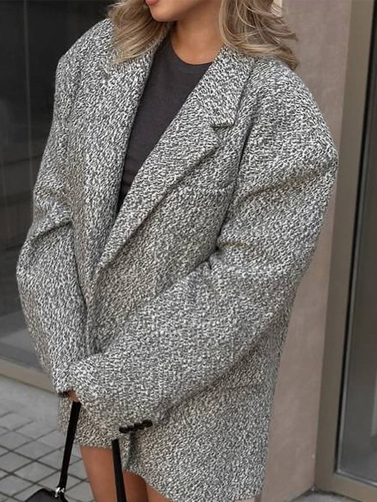 Women Oversize Wool Blend Blazer in Boucle Look with Boxy Silhouette EVA-US
