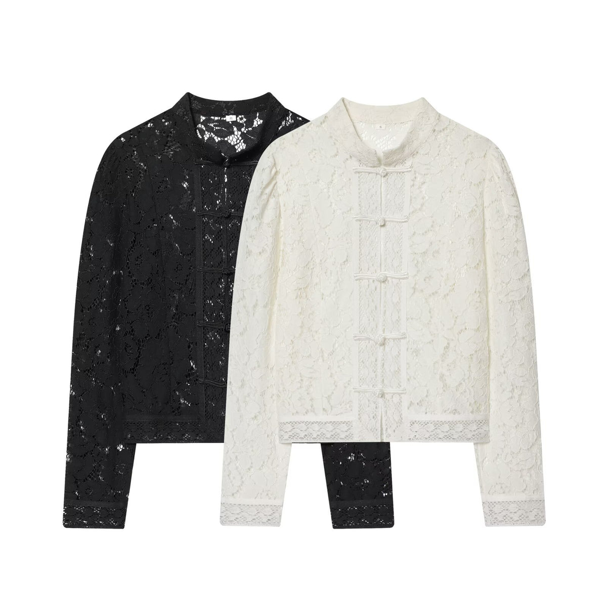 Women's lace jacket with mandarin collar and decorative frog closures EVA-US