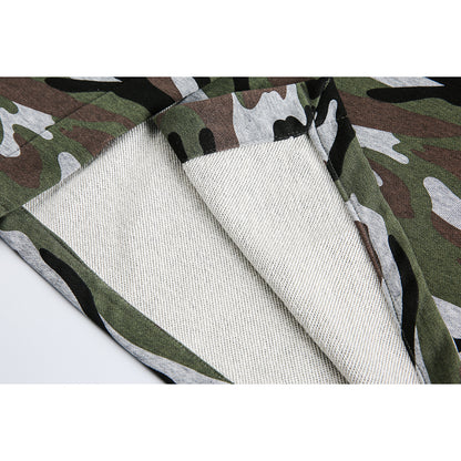 Women's midi skirt in camouflage style with elastic waistband and drawstring EVA-US