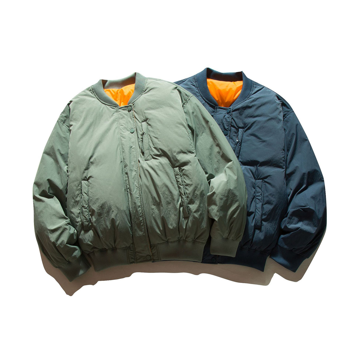 Men's Voluminous Boxy Bomber Jacket with Padded Insulation and Subtle Chest Zipper Pocket EVA-US