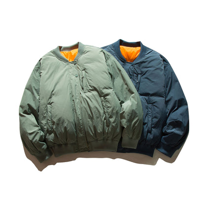 Men's Voluminous Boxy Bomber Jacket with Padded Insulation and Subtle Chest Zipper Pocket EVA-US