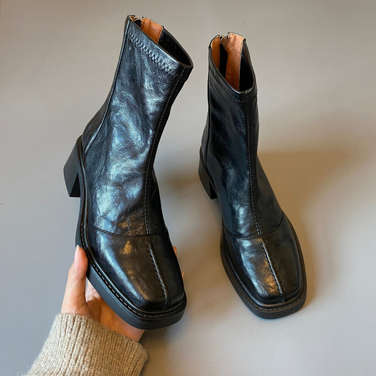 Women's ankle boots with thick heel and zipper EVA-US