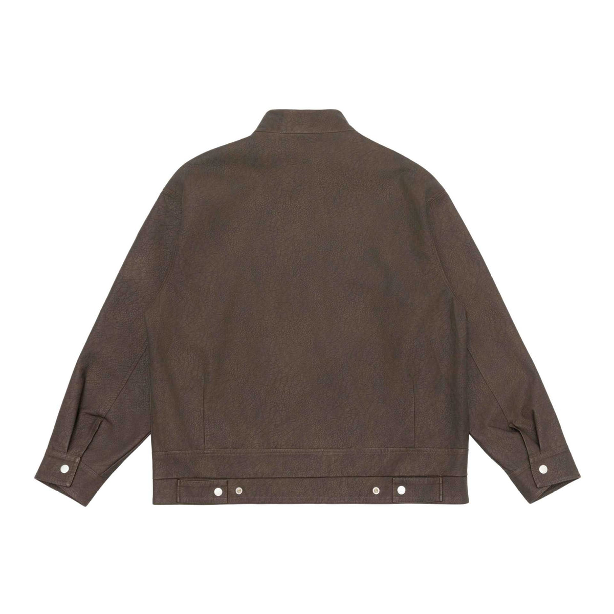 Unisex Boxy-Faux Leather Blouson Jacket with Stand Collar and Flap Pockets EVA-US