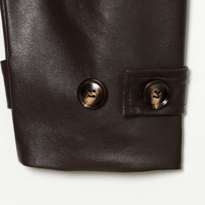 Women's Tailored Cropped Vegan Leather Jacket with Stand Collar and Tie Belt EVA-US