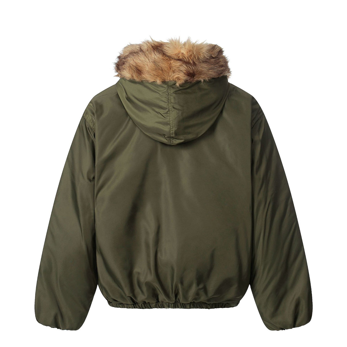 Ladies short jacket with faux fur trimmed hood and braided fur trim EVA-US