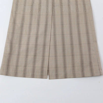 Women's Mid-Length Check Coat with Concealed Button Placket and Raglan Sleeves EVA-US