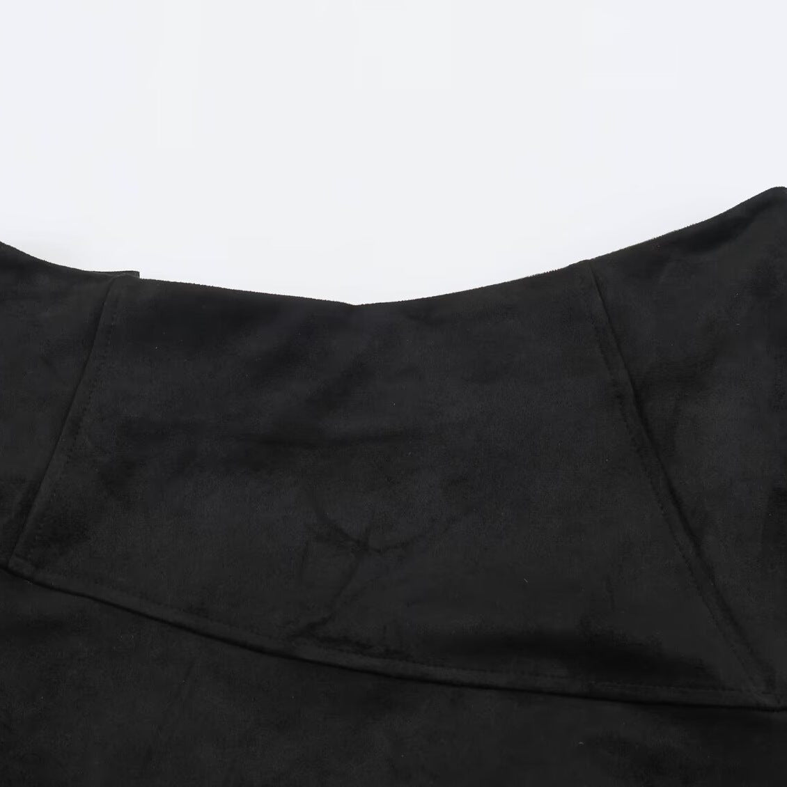 Women's asymmetrical layered skirt with faux leather overlay and checked chiffon ruffle EVA-US