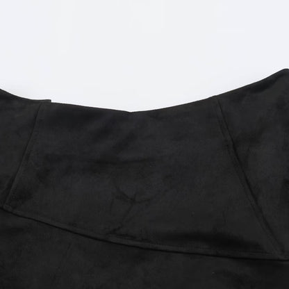 Women's asymmetrical layered skirt with faux leather overlay and checked chiffon ruffle EVA-US