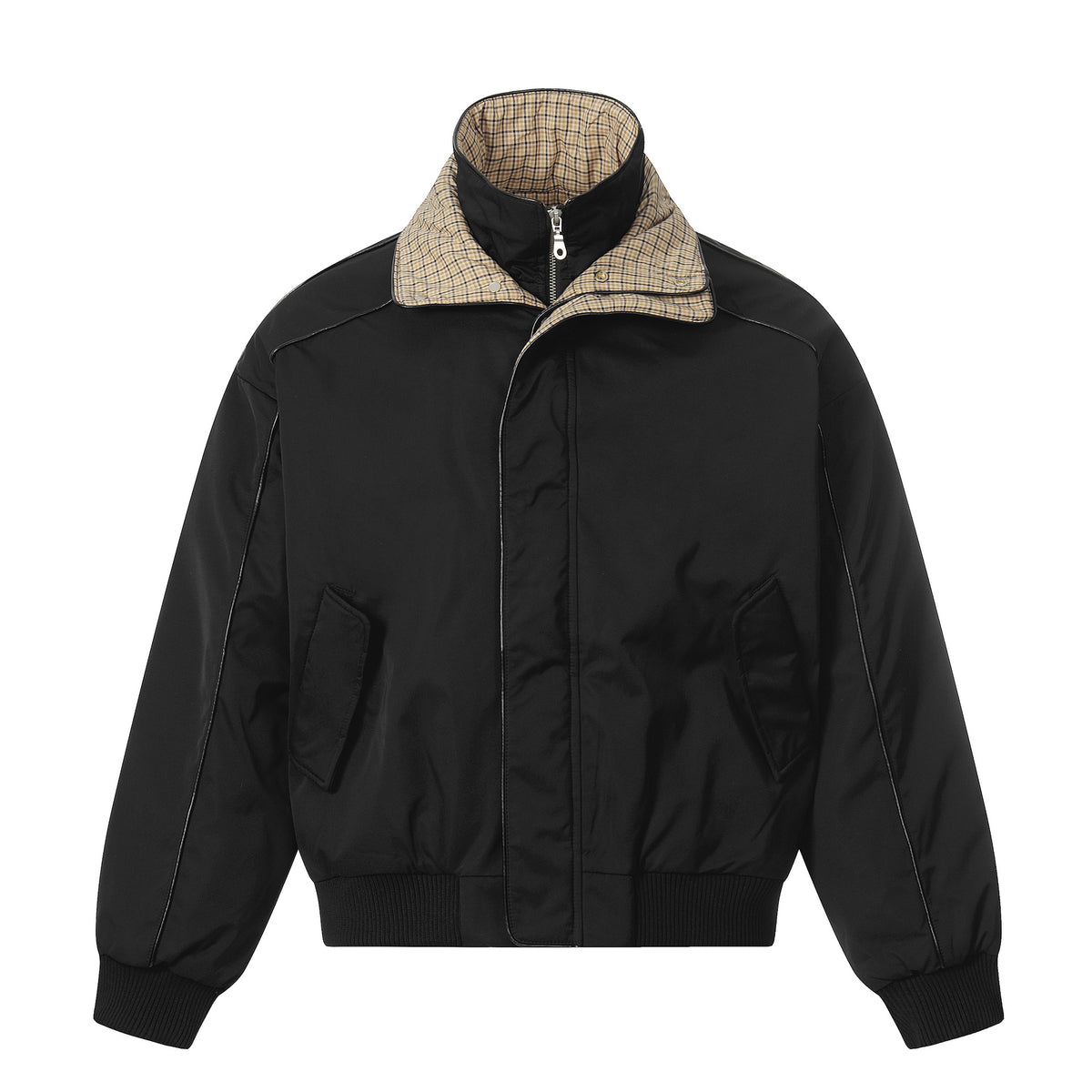 Unisex short jacket with high double collar and checked inner lining EVA-US