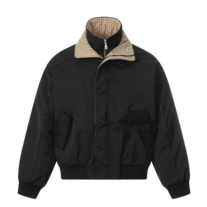 Unisex short jacket with high double collar and checked inner lining EVA-US