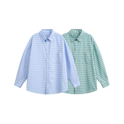 Women’s Oversized Check Shirt with Boxy Silhouette, Kent Collar and Chest Pocket EVA-US