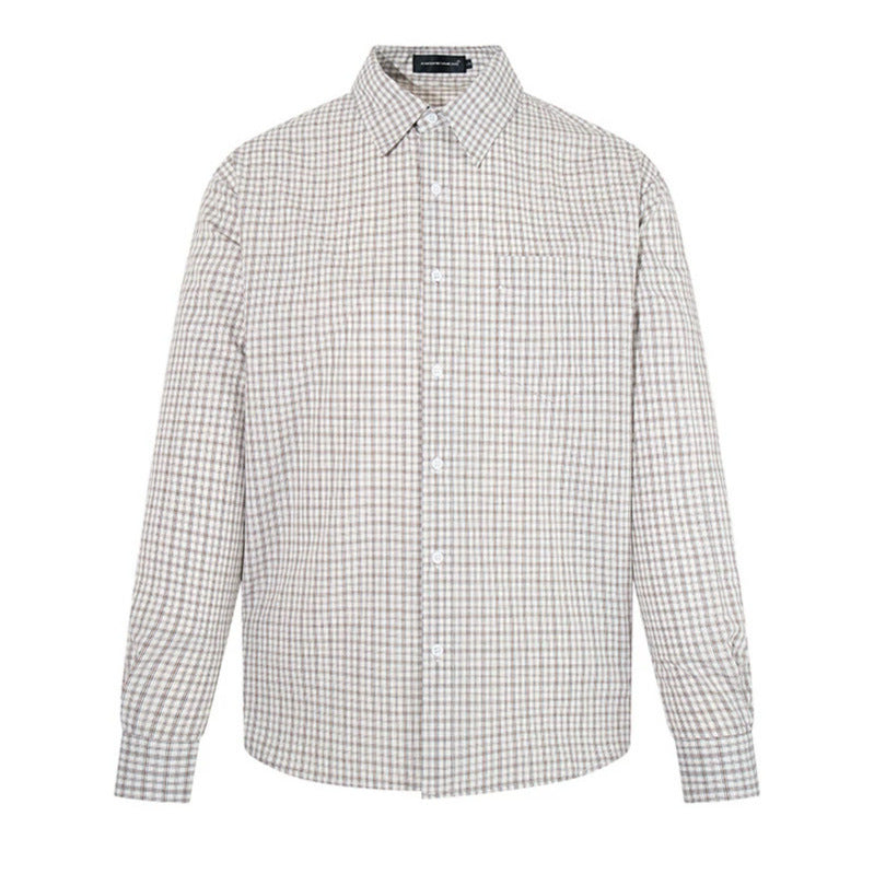 Men's Checked Long Sleeve Shirt in Relaxed Fit with Chest Pocket and Kent Collar EVA-US