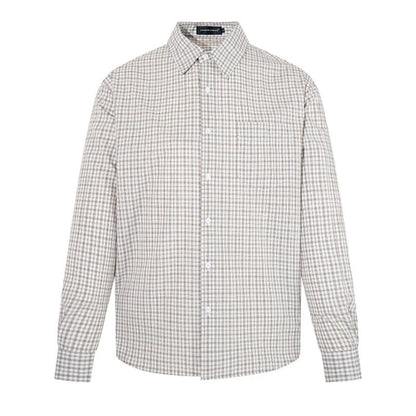 Men's Checked Long Sleeve Shirt in Relaxed Fit with Chest Pocket and Kent Collar EVA-US