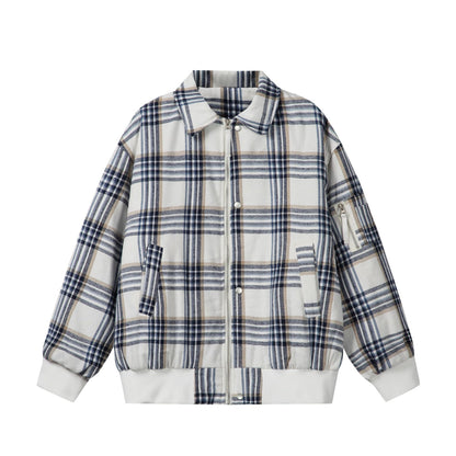 Unisex Checked Boxy Blouson in Oversized Cut with Rib Cuffs and Zipper EVA-US