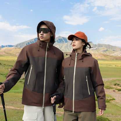 Unisex Softshell Outdoor Jacket with continuous fleece lining, adjustable hood, and water-repellent membrane EVA-US