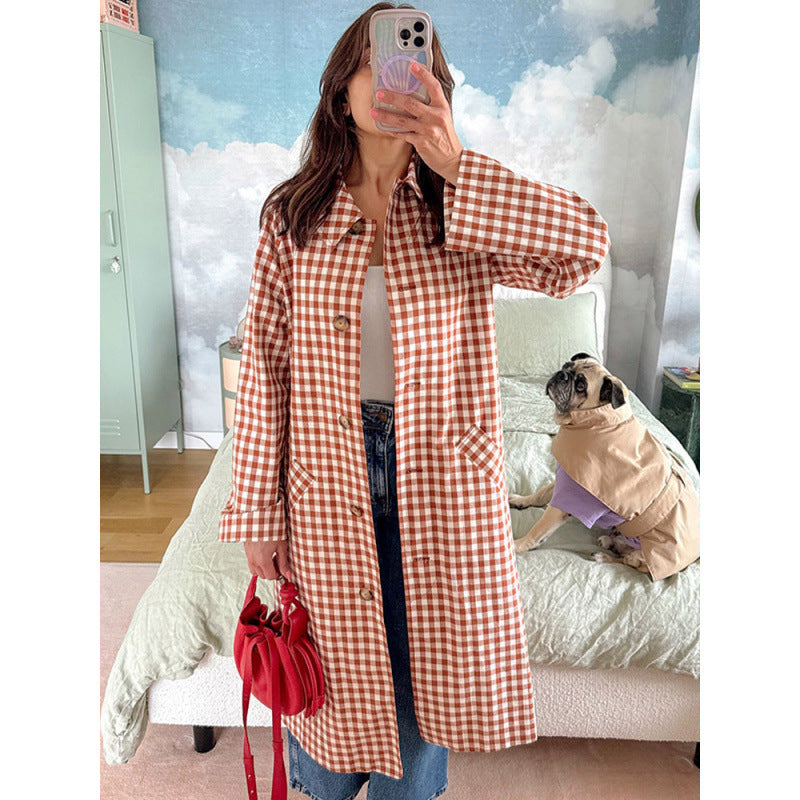 Women's midi-length checked coat in oversized cut with patch pockets EVA-US