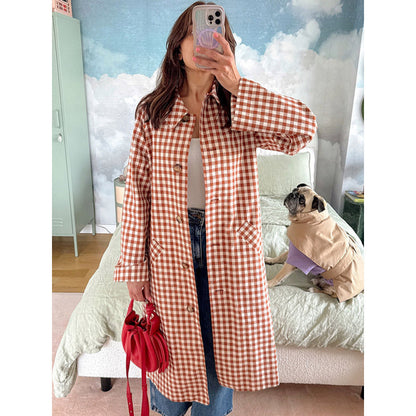 Women's midi-length checked coat in oversized cut with patch pockets EVA-US