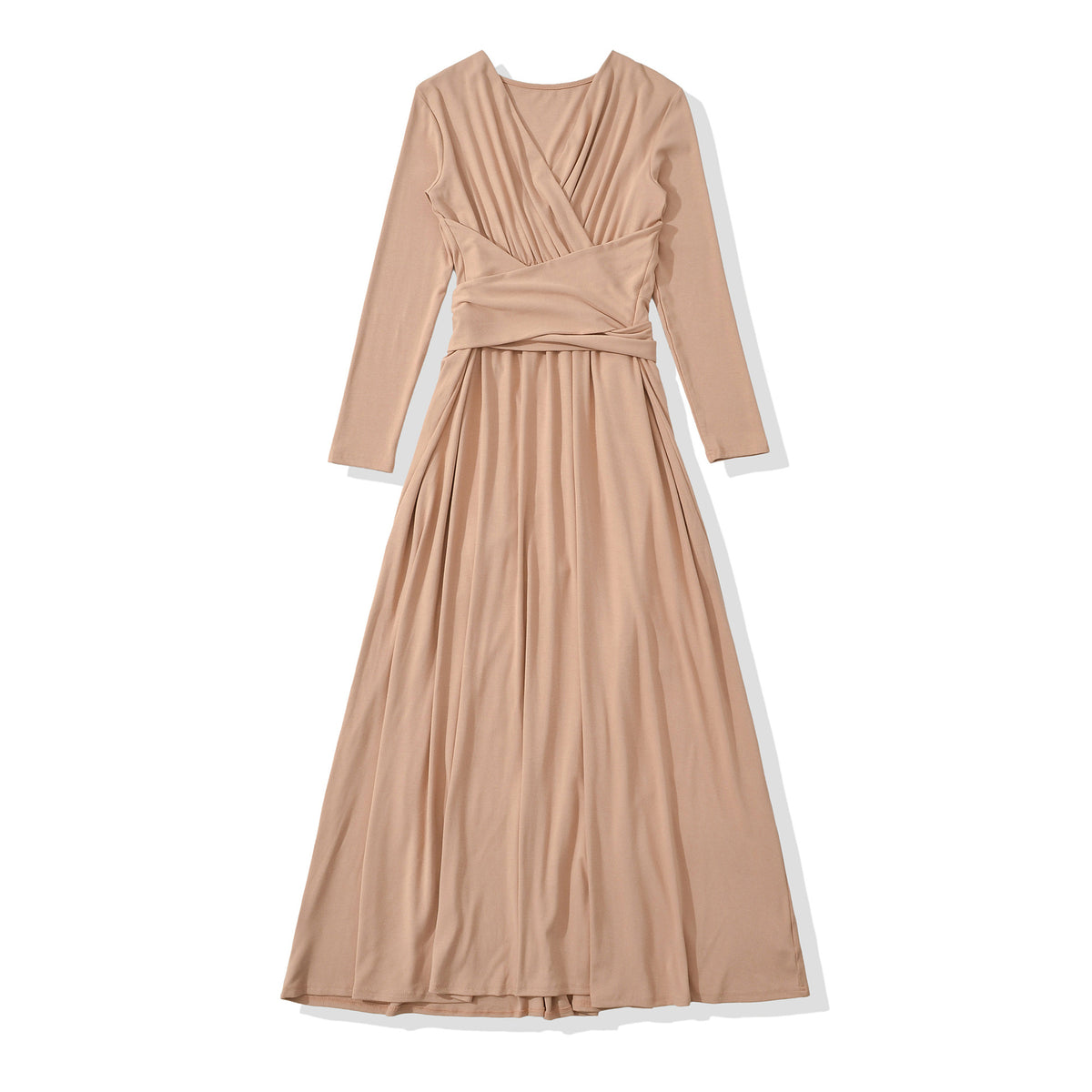 Women's Maxi Wrap Dress with Tailored Wrap Section and Long Sleeves EVA-US