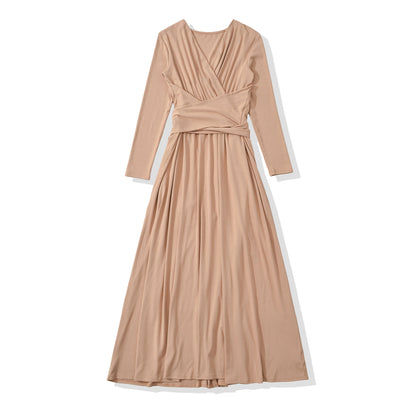 Women's Maxi Wrap Dress with Tailored Wrap Section and Long Sleeves EVA-US