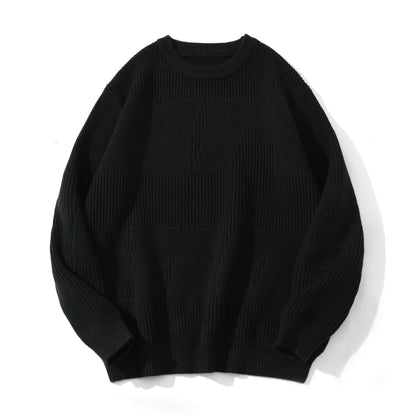 Unisex Structured Oversize Round Neck Sweater with Panel Knit EVA-US
