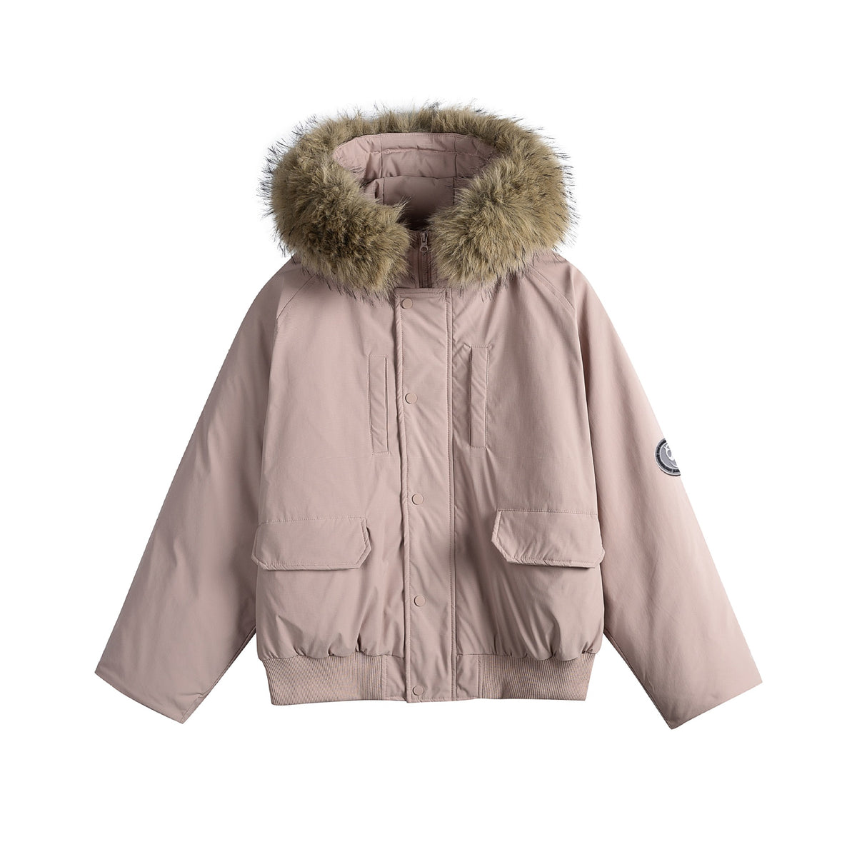 Men's short parka bomber with faux fur-lined hood and robust thermal insulation EVA-US