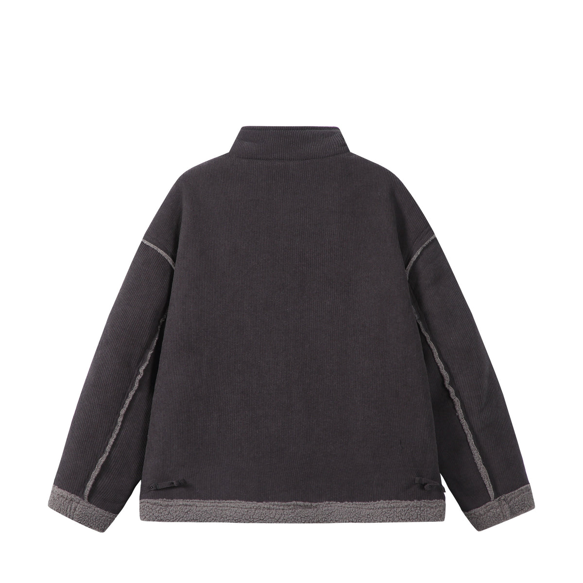 Unisex Short-cut Cord Jacket with Teddy Trim and Funnel Neck EVA-US