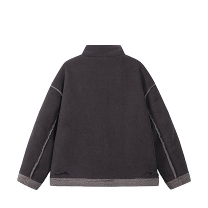 Unisex Short-cut Cord Jacket with Teddy Trim and Funnel Neck EVA-US
