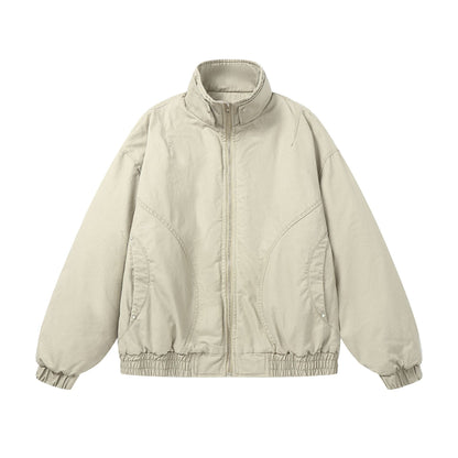 Women's boxy quilted bomber jacket with high stand-up collar and elastic hem