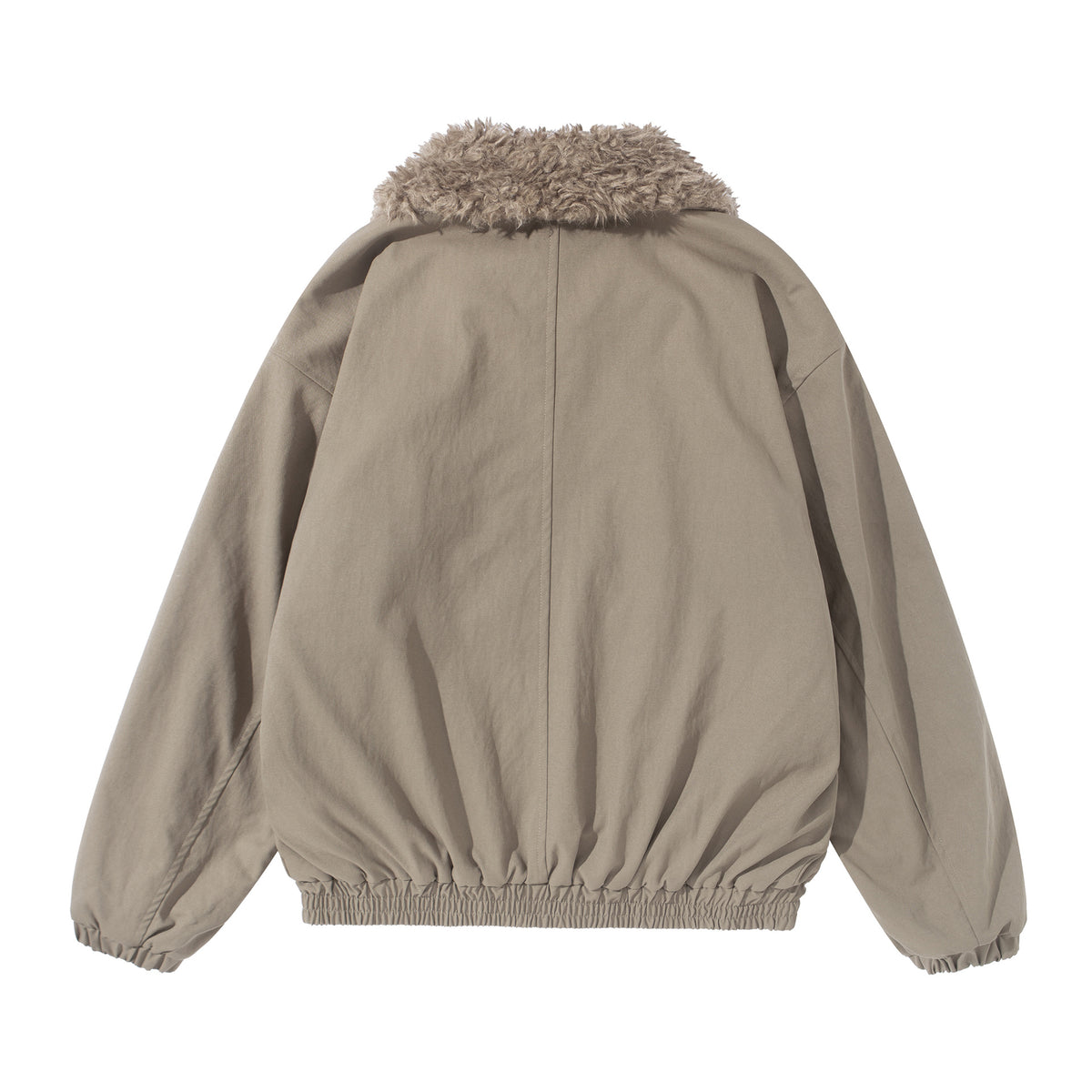 Women's short jacket with voluminous faux fur collar, kangaroo pockets, and elastic hem EVA-US