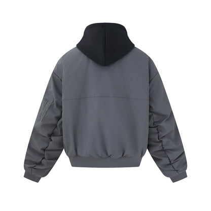 Men's short cut boxy hoodie bomber with hood insert and utility pockets EVA-US