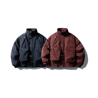 Men's Short Boxy Thermal Bomber with High Stand-Up Collar and Attached XXL Pockets EVA-US