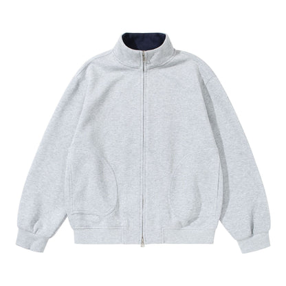 Unisex Oversized Sweat Jacket with Stand Collar, Two-Sided Zipper and Notable Half-Round Pockets EVA-US