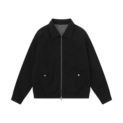 Men's Boxy Canvas Blouson Jacket with Zipper, Flap Pockets and Elastic Hem EVA-US