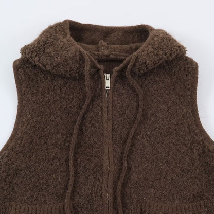 Women's Teddy Fleece Vest with Hood, Zipper and Patch Pockets EVA-US